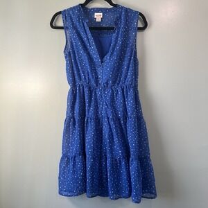 Mossimo Women's Blue Sleevless lined‎ Dress W White Polka Dots Size Small
